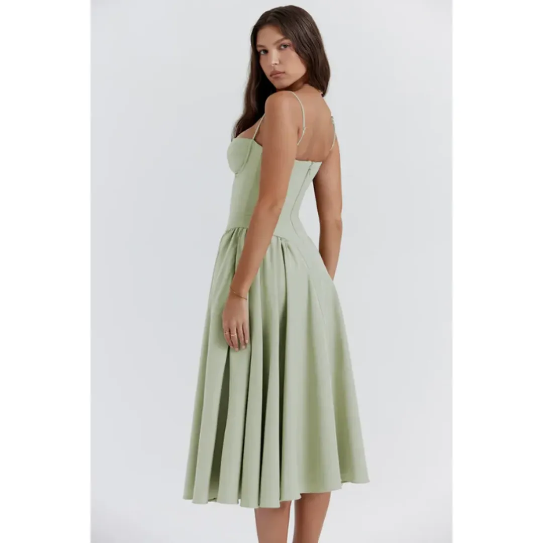 Women's Elegant Corset Flare Dress | Midi