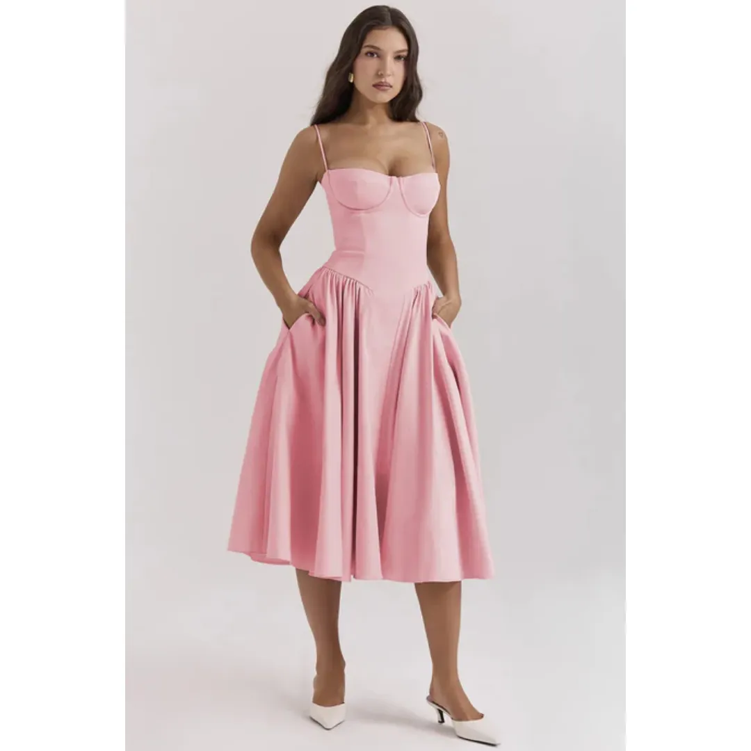 Women's Elegant Corset Flare Dress | Midi