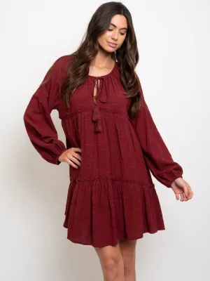 WOMEN'S FLOWY LONG SLEEVE MIDI DRESS
