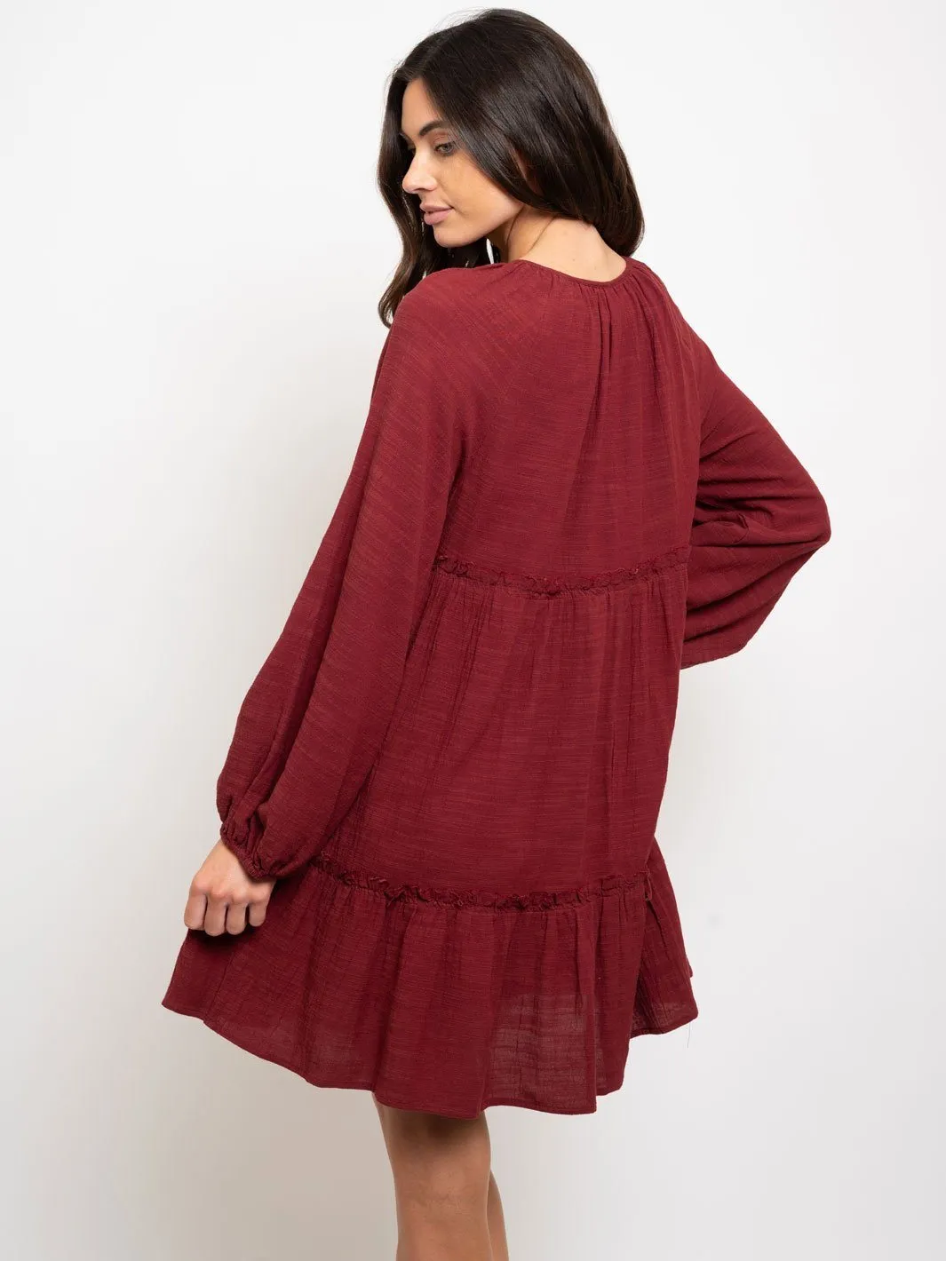WOMEN'S FLOWY LONG SLEEVE MIDI DRESS