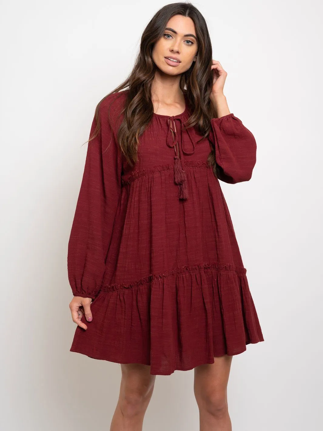 WOMEN'S FLOWY LONG SLEEVE MIDI DRESS