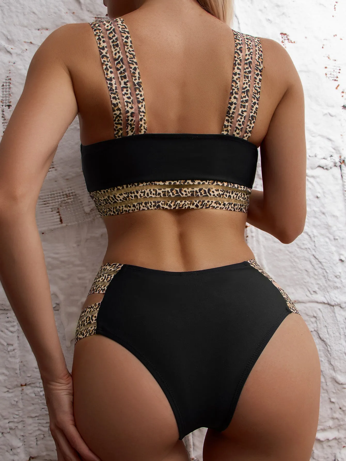 Women's Leopard Push-Up Bikini, High-Waist Beach Bikinis