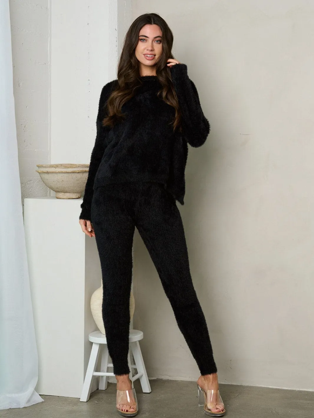 WOMEN'S LONG SLEEVE BACK TWIST DETAILED SWEATER & PANTS SET