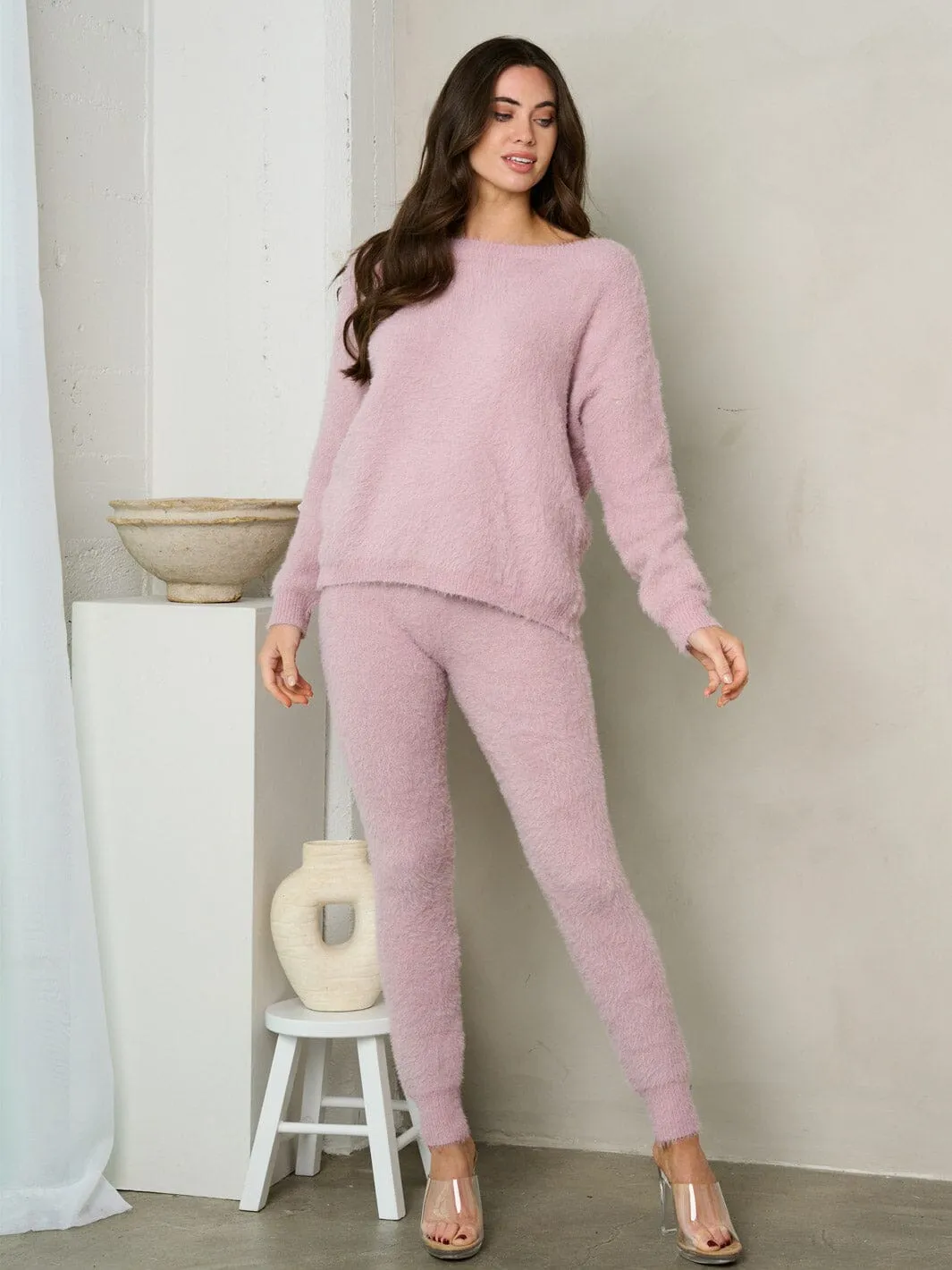 WOMEN'S LONG SLEEVE BACK TWIST DETAILED SWEATER & PANTS SET