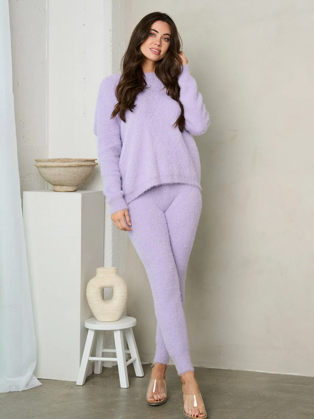 WOMEN'S LONG SLEEVE BACK TWIST DETAILED SWEATER & PANTS SET