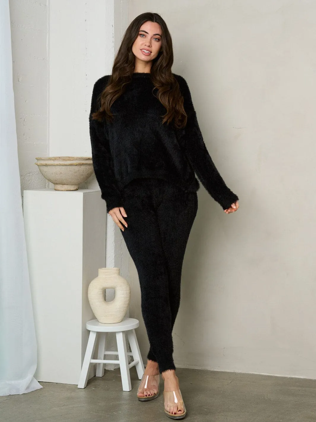 WOMEN'S LONG SLEEVE BACK TWIST DETAILED SWEATER & PANTS SET