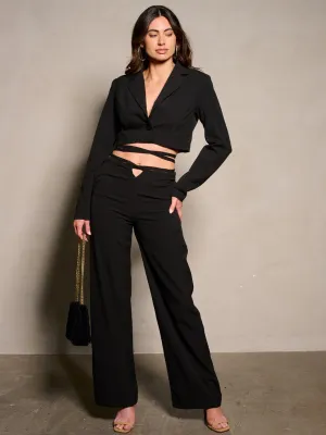 WOMEN'S LONG SLEEVE BLAZER & WIDE LEG PANTS 2PCS SET