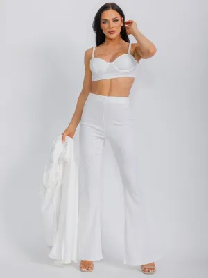 WOMEN'S LONG SLEEVE CARDIGAN WITH BRALETTE & WIDE LEG PANTS RIBBED 3PC. SET