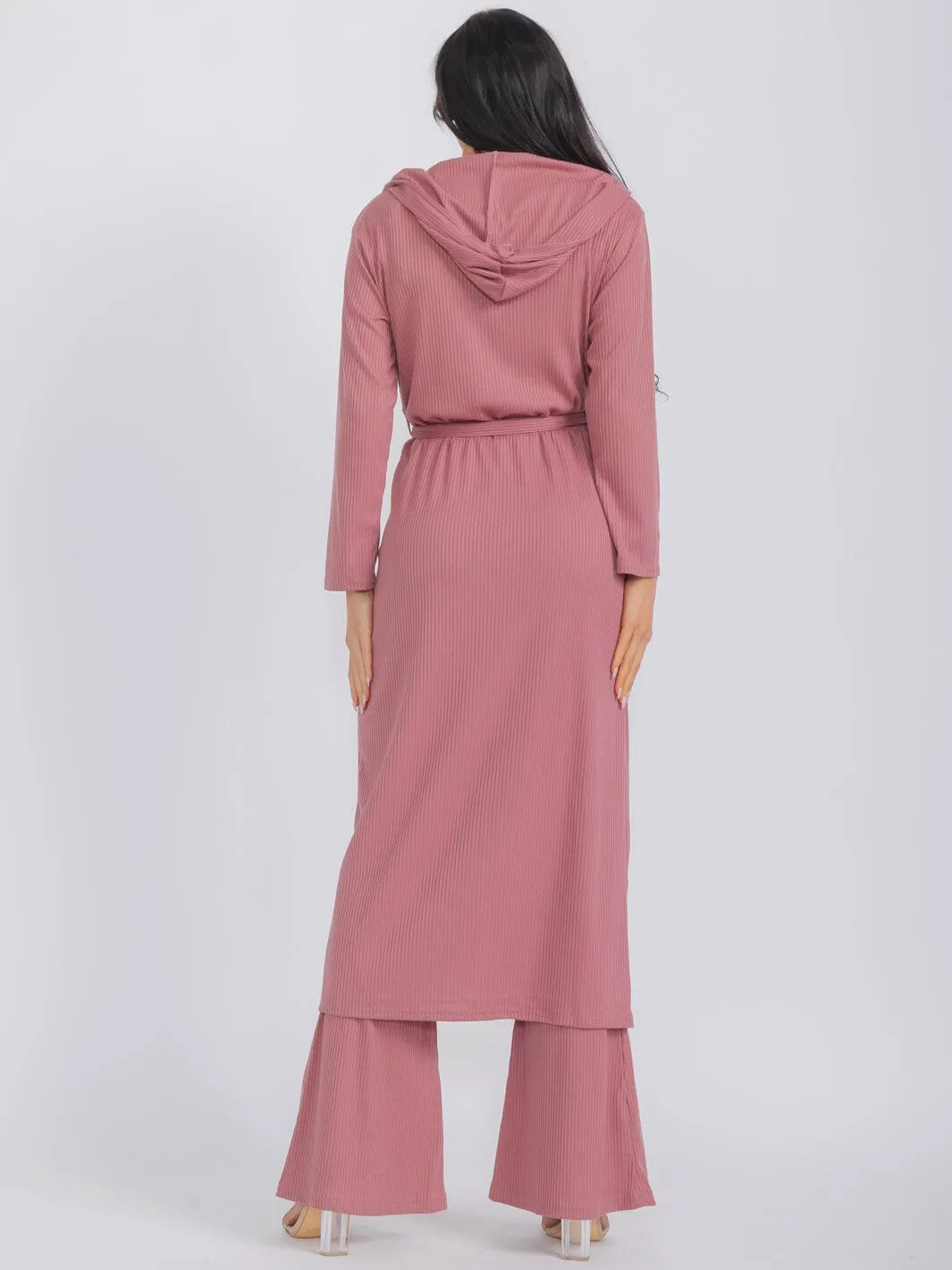 WOMEN'S LONG SLEEVE CARDIGAN WITH BRALETTE & WIDE LEG PANTS RIBBED 3PC. SET