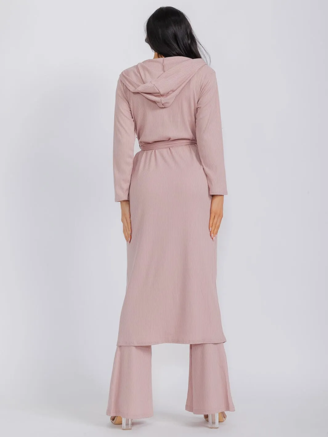WOMEN'S LONG SLEEVE CARDIGAN WITH BRALETTE & WIDE LEG PANTS RIBBED 3PC. SET