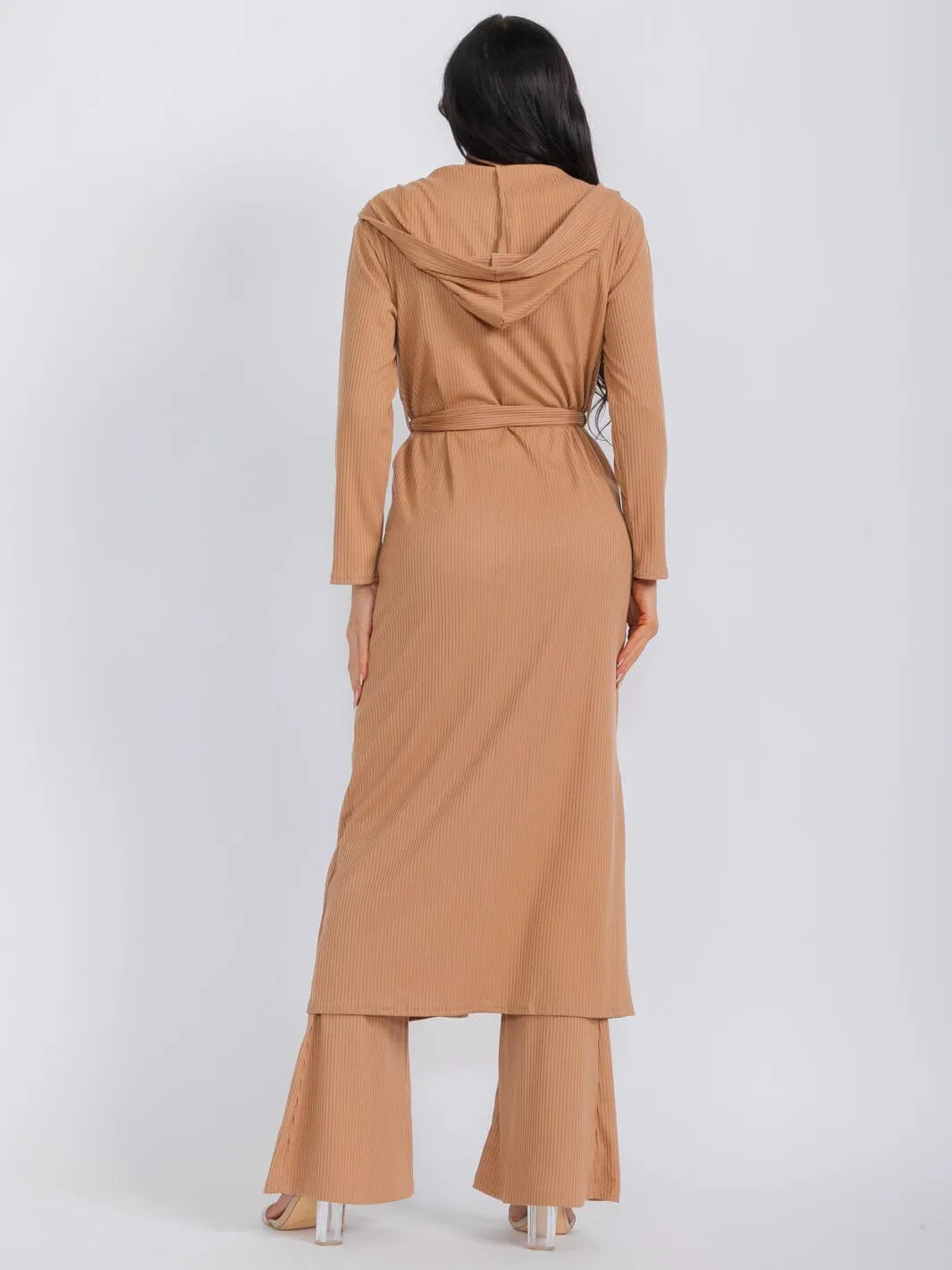 WOMEN'S LONG SLEEVE CARDIGAN WITH BRALETTE & WIDE LEG PANTS RIBBED 3PC. SET