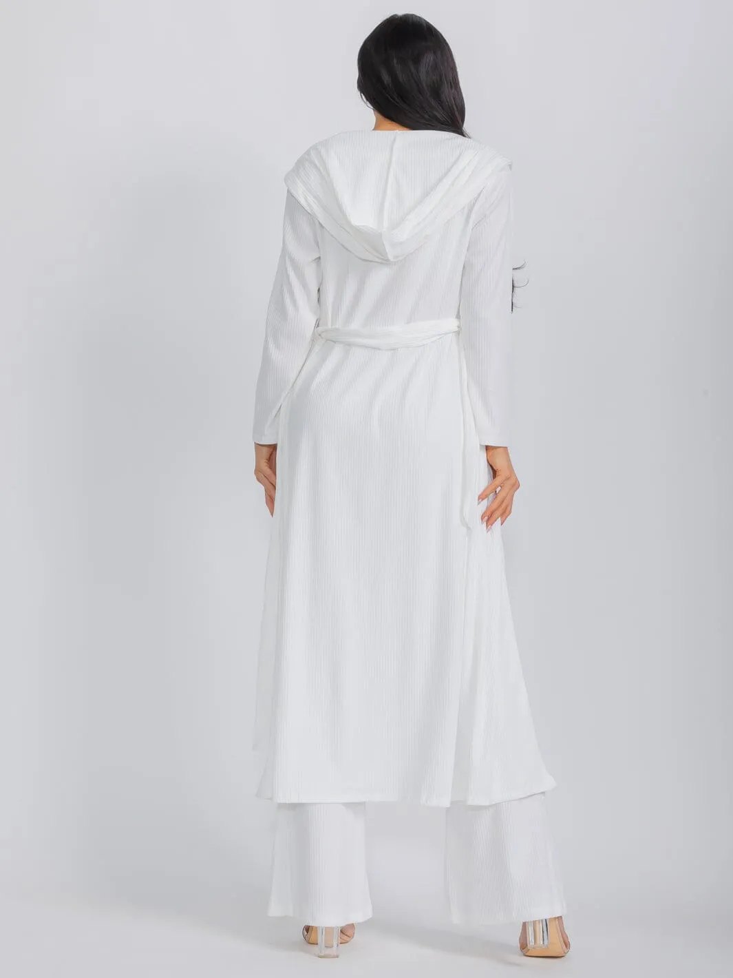 WOMEN'S LONG SLEEVE CARDIGAN WITH BRALETTE & WIDE LEG PANTS RIBBED 3PC. SET