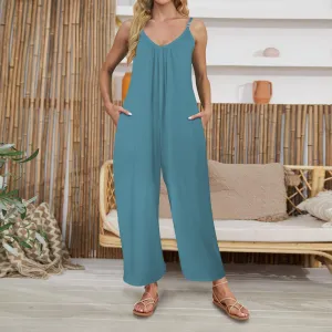 Women's Pleated Cami Pocket Wide Leg Jumpsuit