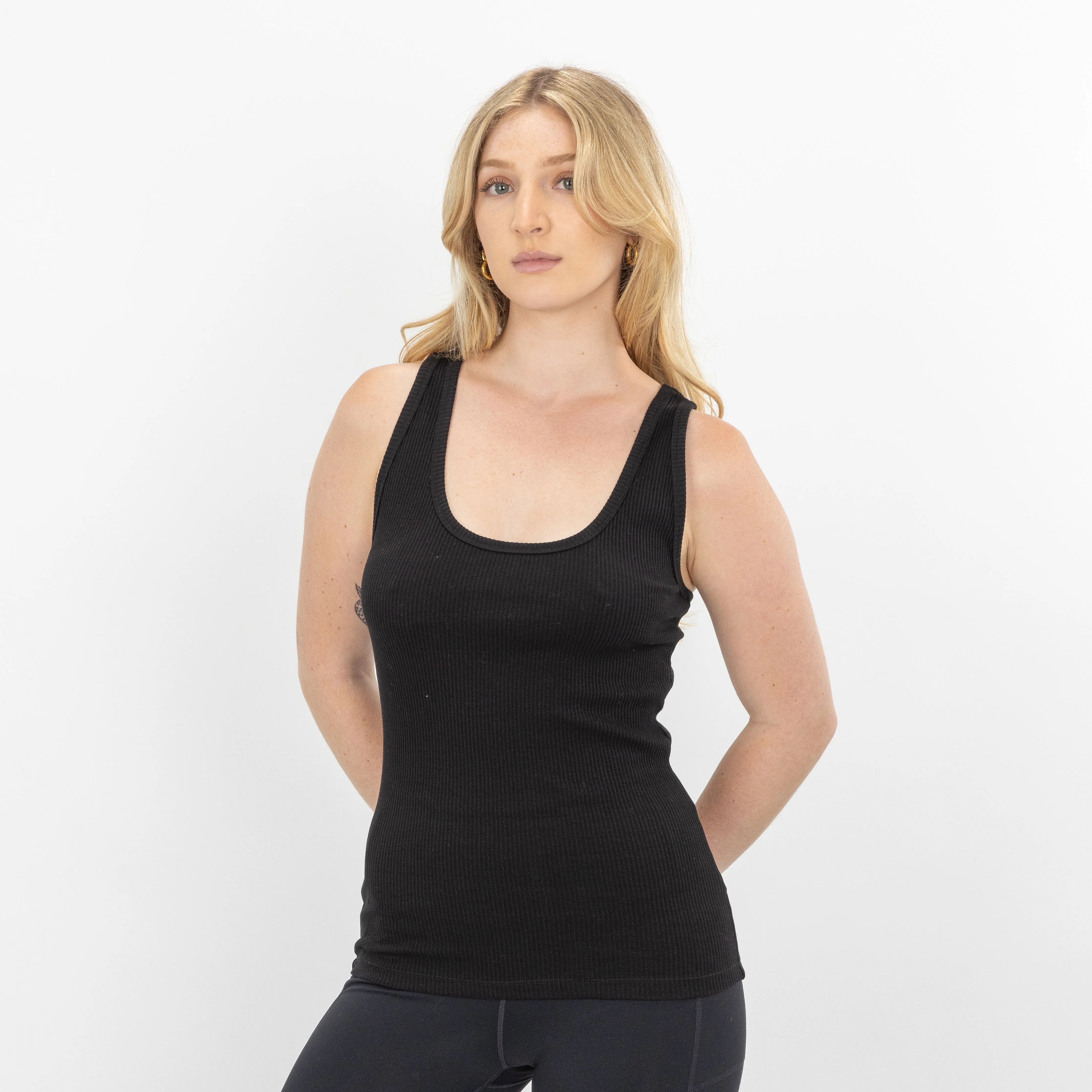 Womens "Chunky" Cotton/Spandex Racerback Tank - Jet Black