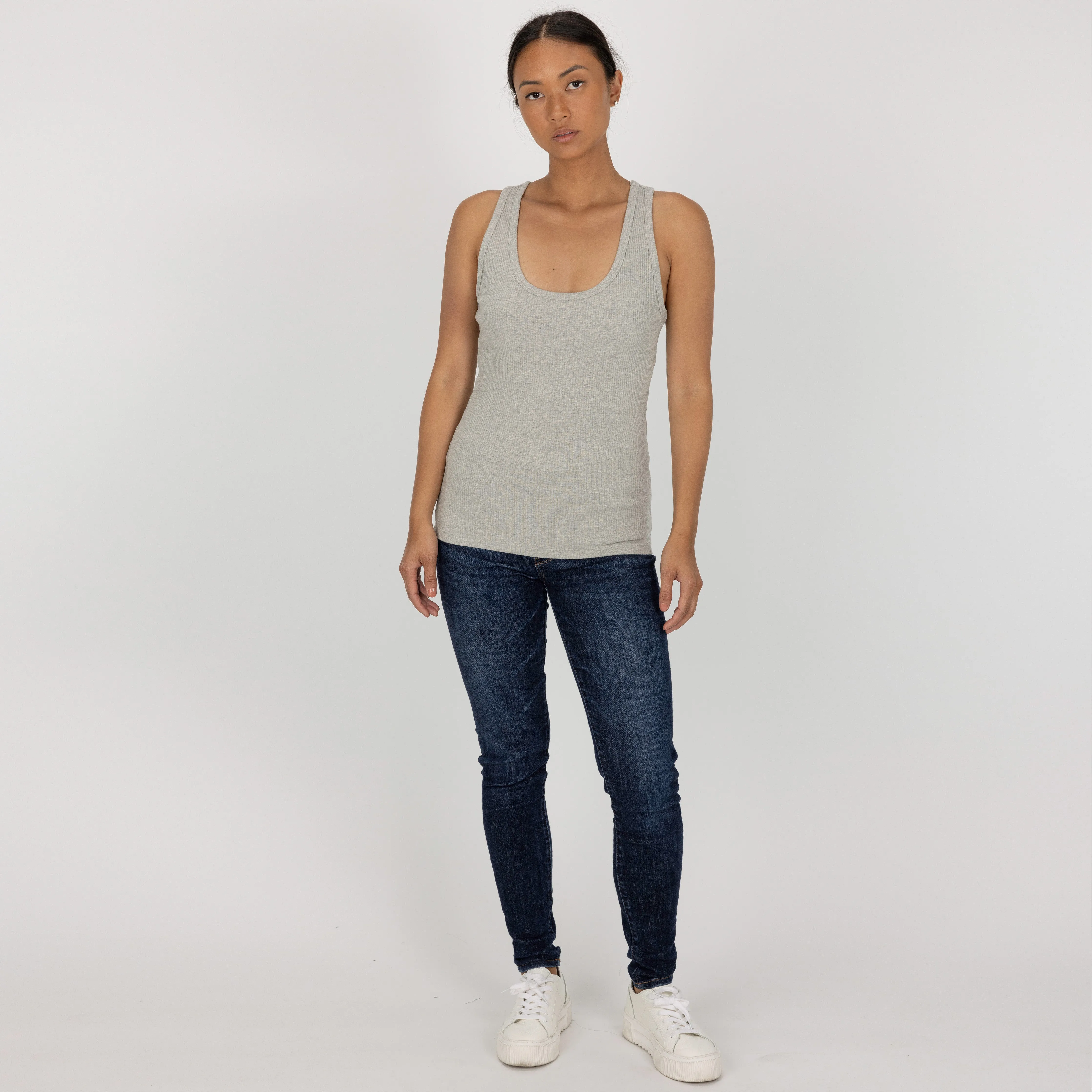 Womens "Chunky" Cotton/Spandex Racerback Tank - Lt Heather Grey