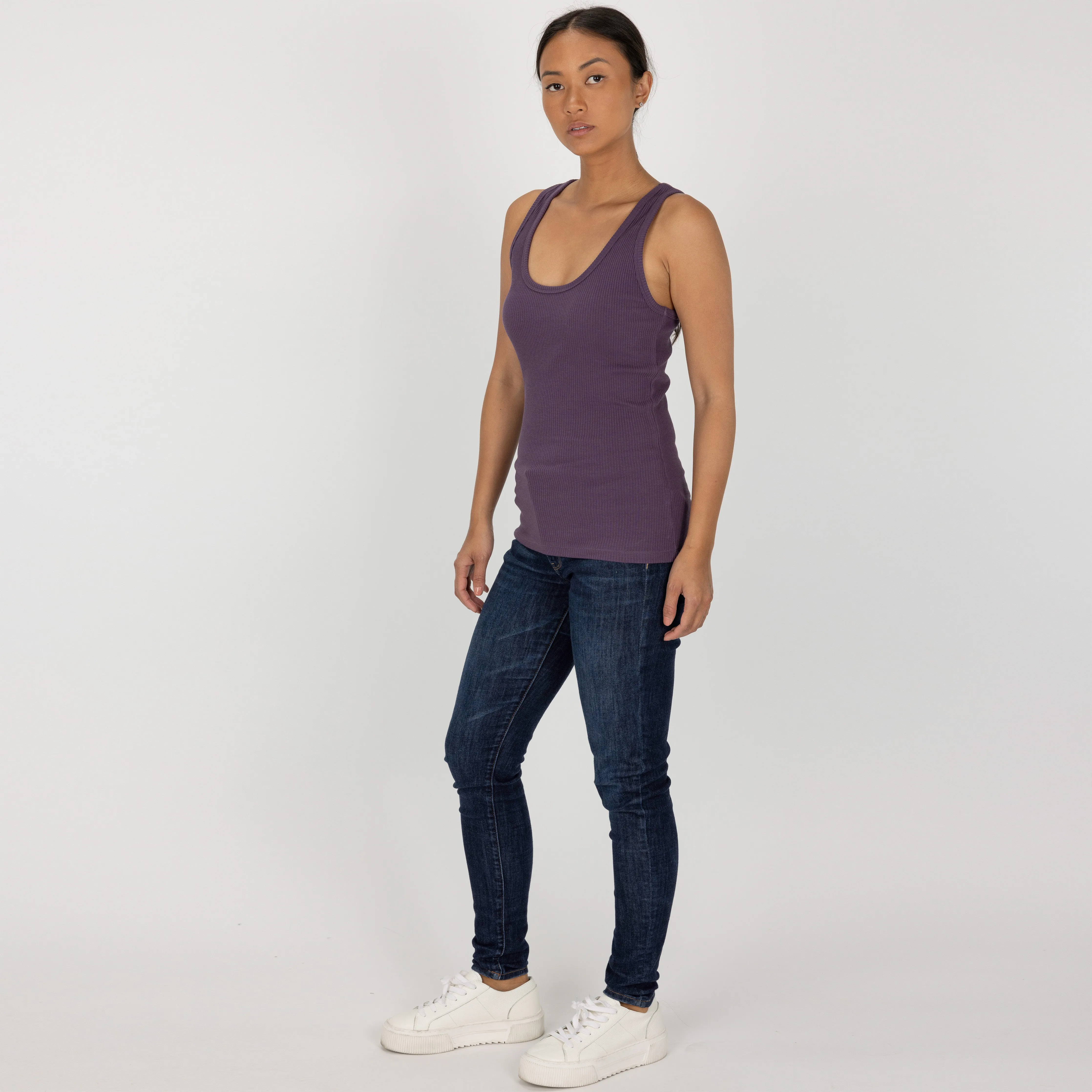 Womens "Chunky" Cotton/Spandex Racerback Tank - Purple Plumeria