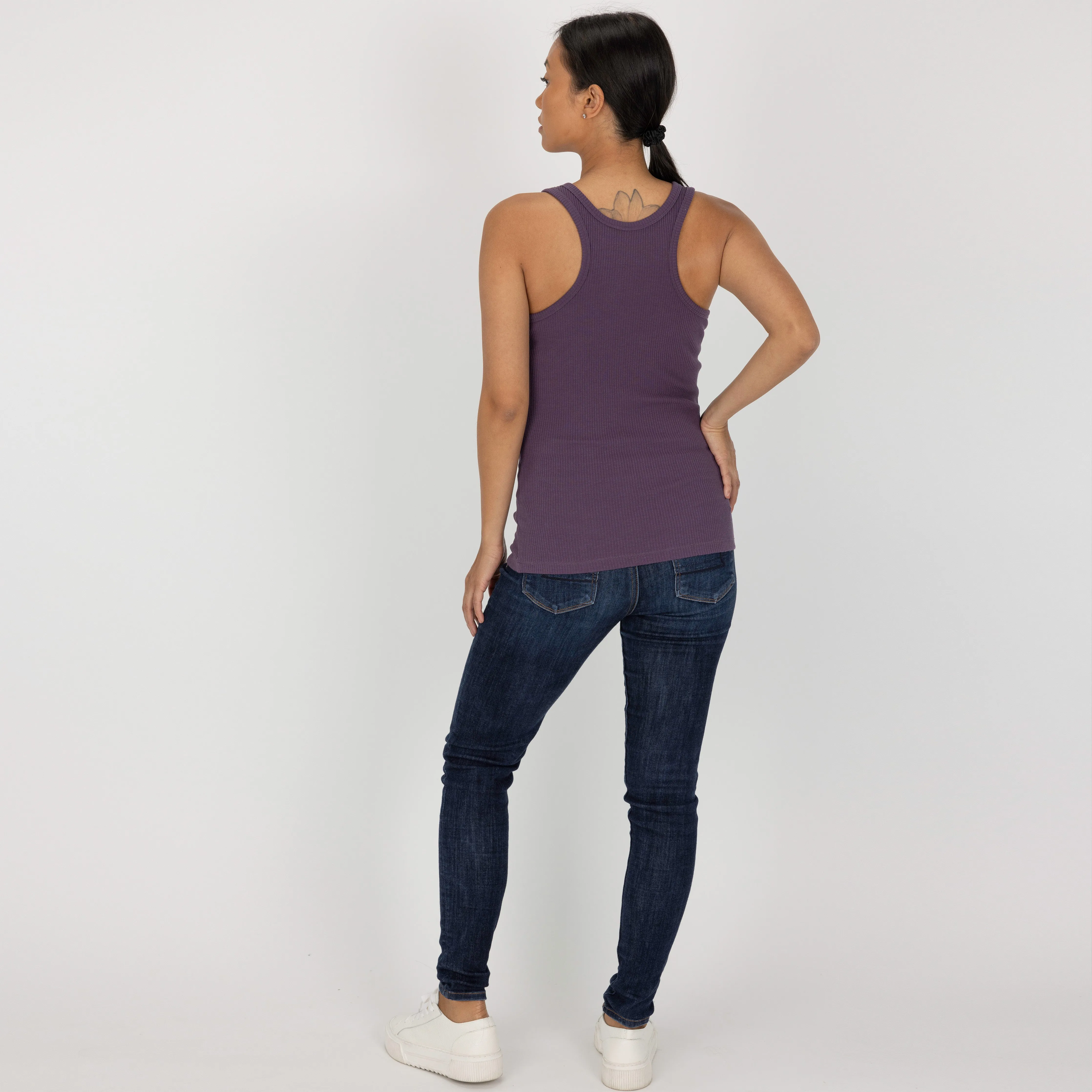 Womens "Chunky" Cotton/Spandex Racerback Tank - Purple Plumeria
