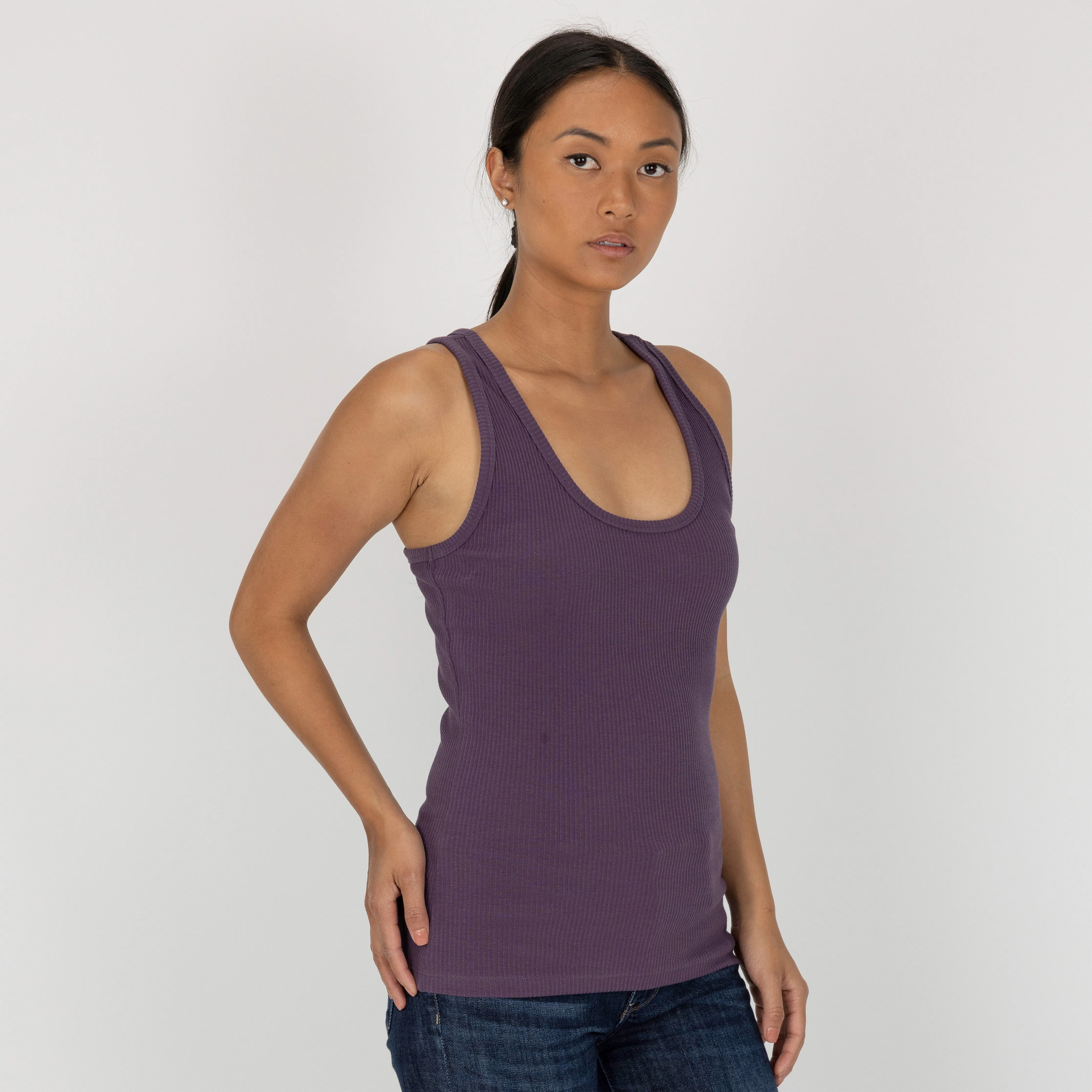 Womens "Chunky" Cotton/Spandex Racerback Tank - Purple Plumeria