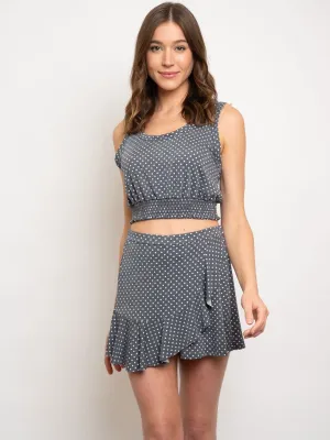 WOMEN'S RUFFLE WRAP POLKA DOTS SET