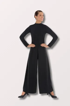 Women's Simplicity Long Sleeve Wide Leg High Neck Praise Jumpsuit - Black