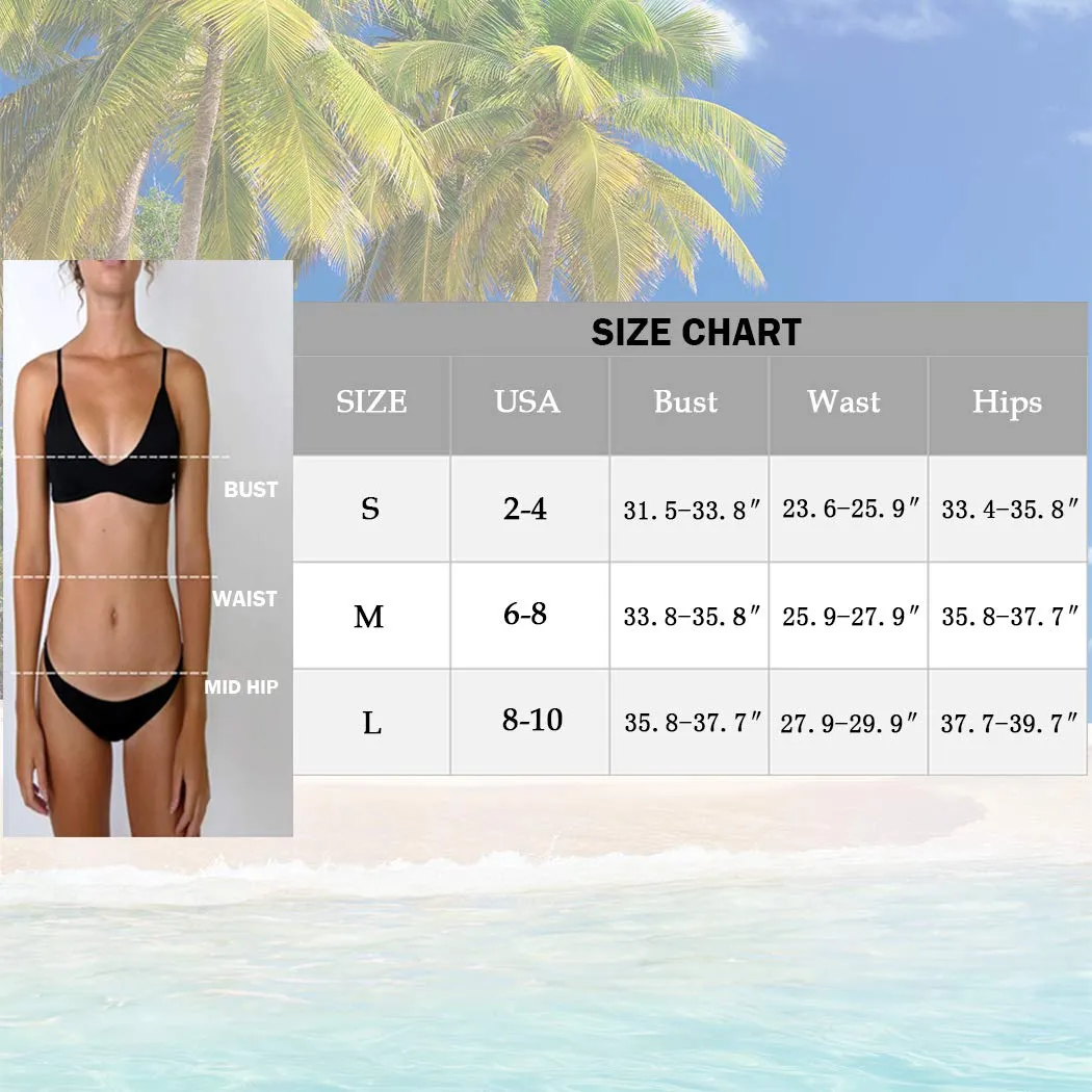 Women's Two Piece Bikini Swimsuit Set Floral Padded Top Tie Side Triangle Thong Bathing Suit Yellow