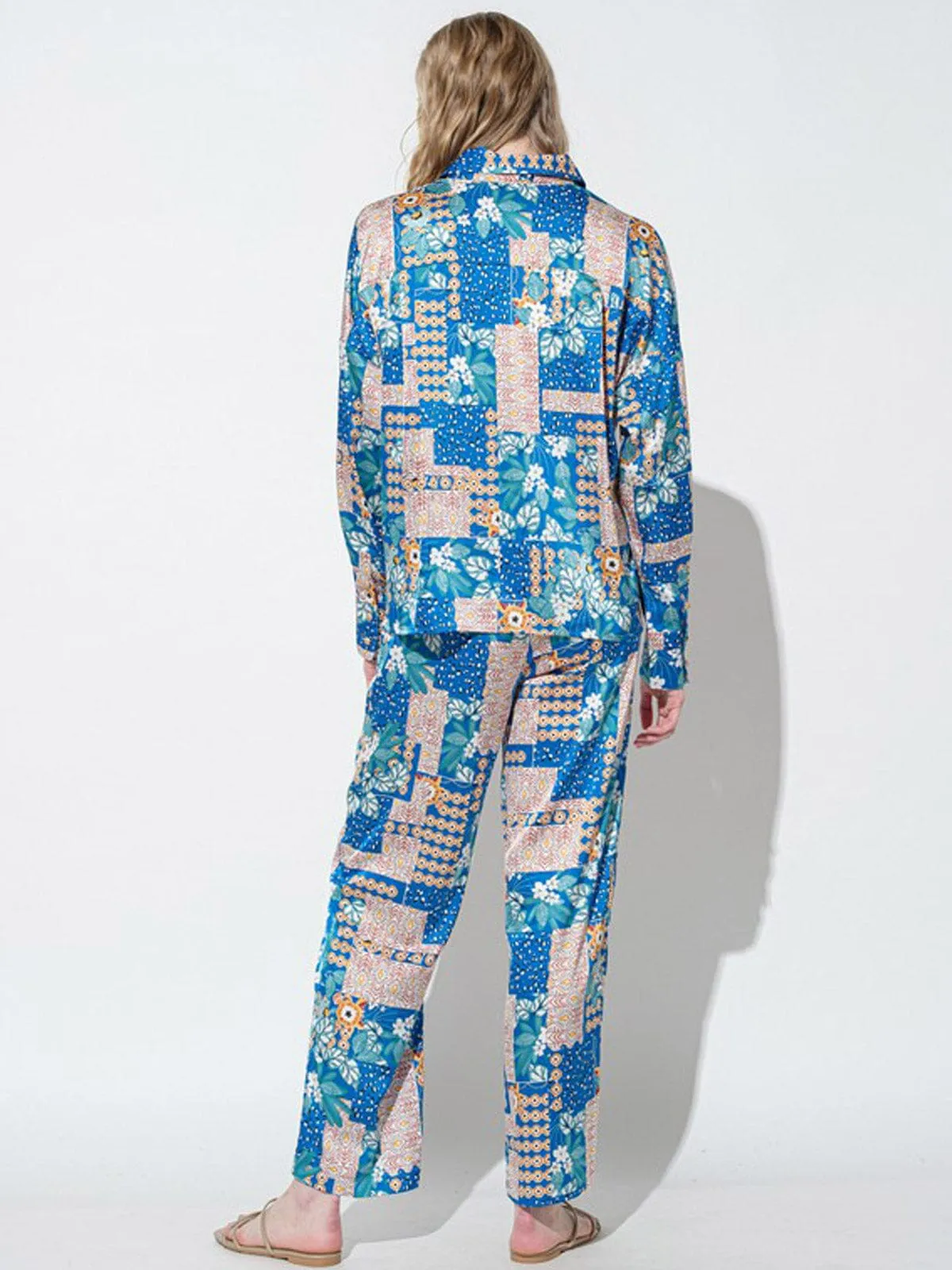 WOMEN'SLONG SLEEVE TOP & WIDE LEG PANTS PRINTED 2PC. SET