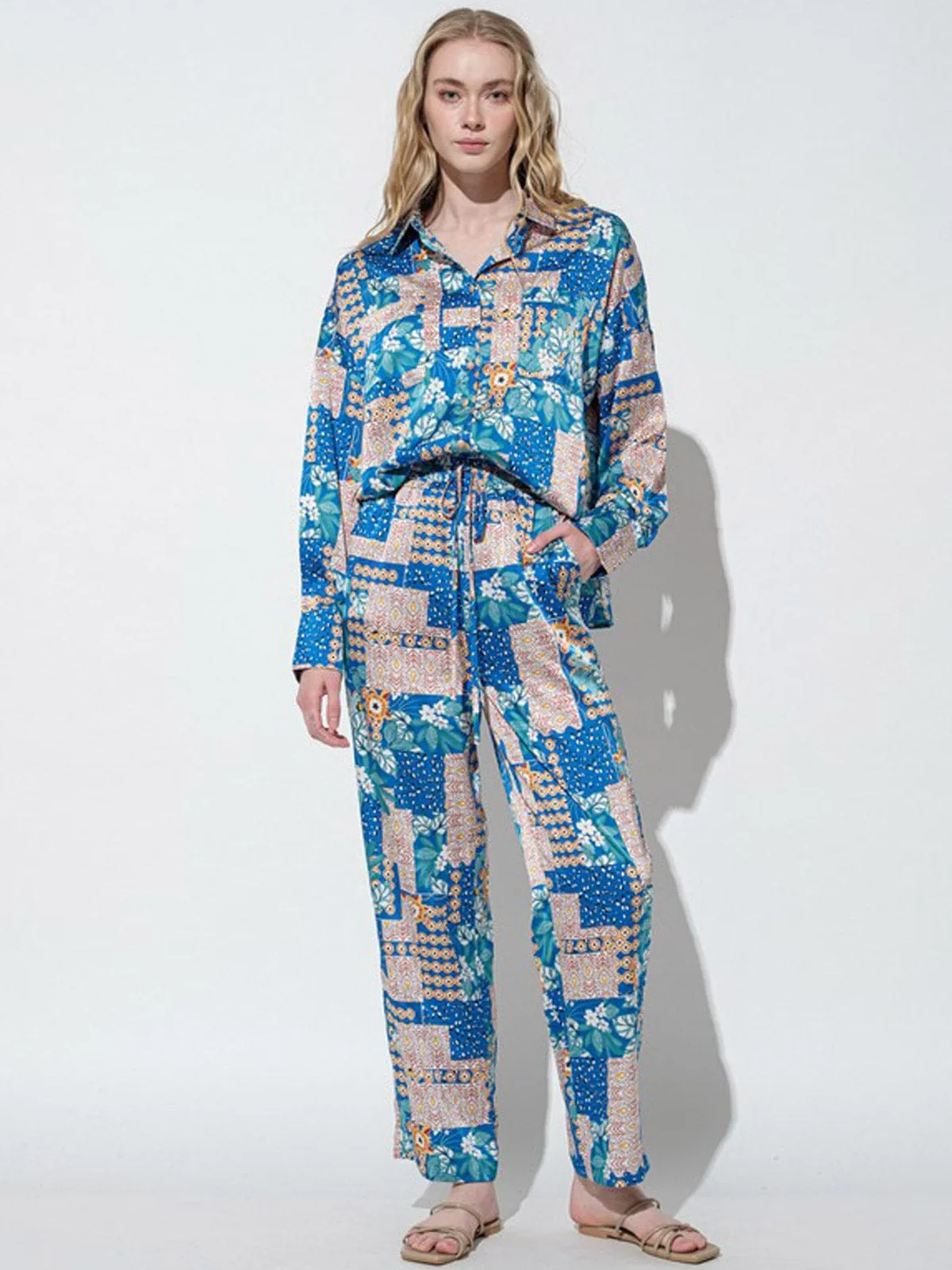 WOMEN'SLONG SLEEVE TOP & WIDE LEG PANTS PRINTED 2PC. SET