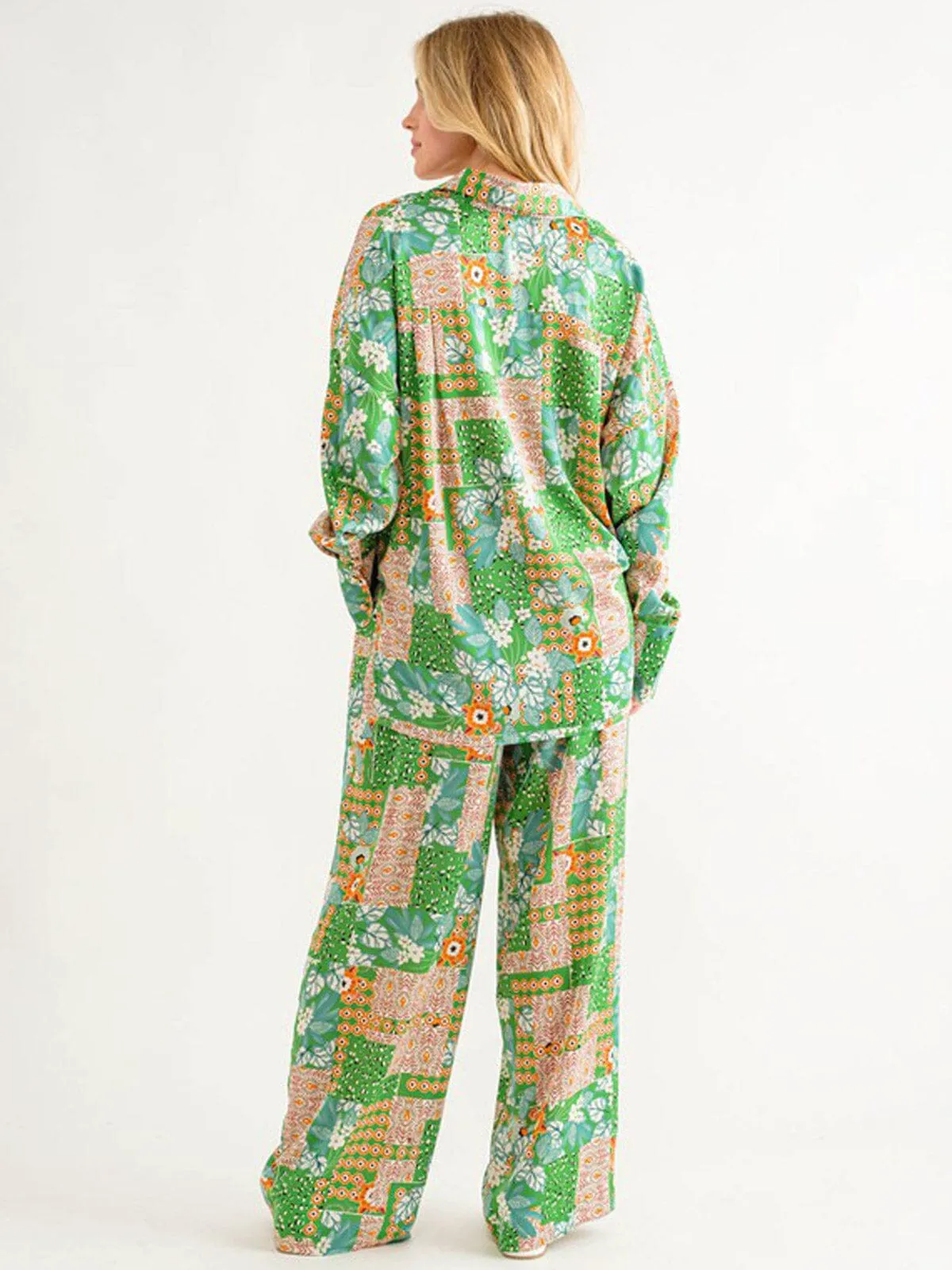 WOMEN'SLONG SLEEVE TOP & WIDE LEG PANTS PRINTED 2PC. SET
