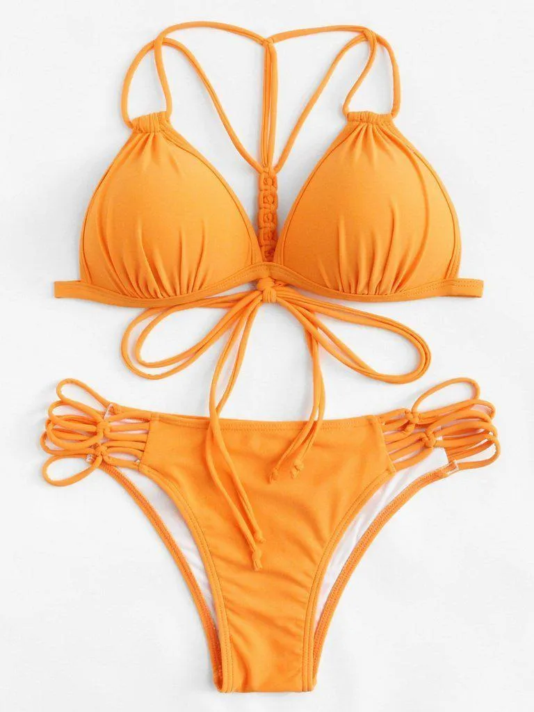 Woven Detail Strappy Bikini Set