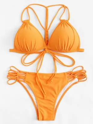 Woven Detail Strappy Bikini Set