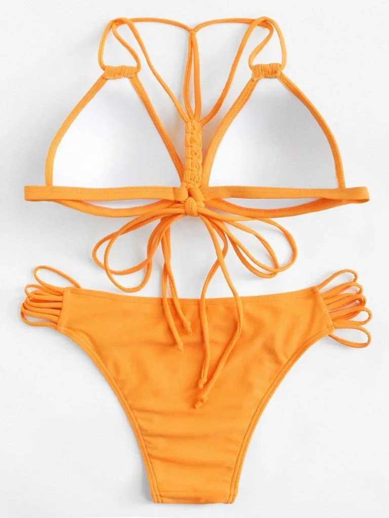 Woven Detail Strappy Bikini Set