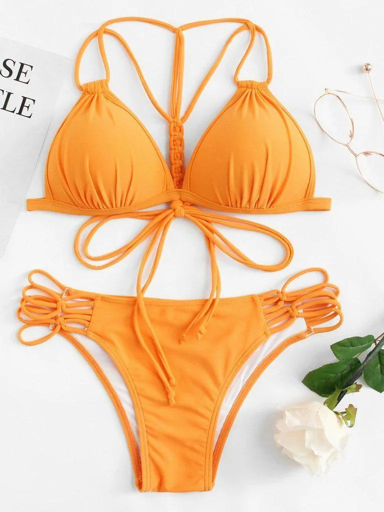 Woven Detail Strappy Bikini Set