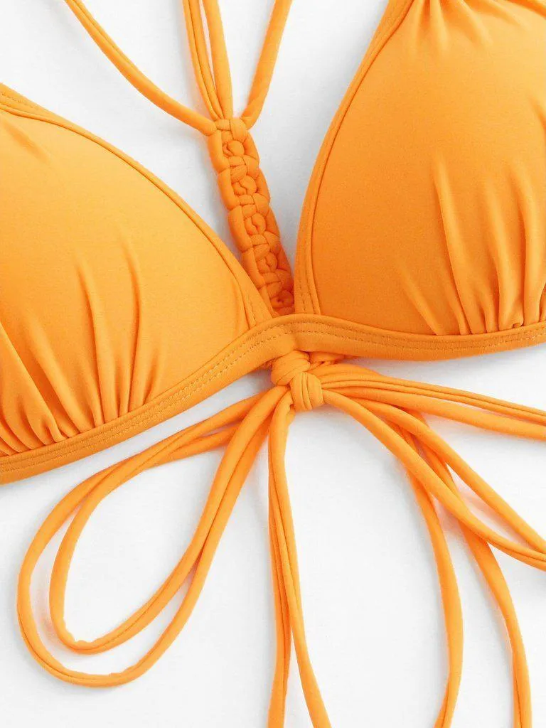 Woven Detail Strappy Bikini Set