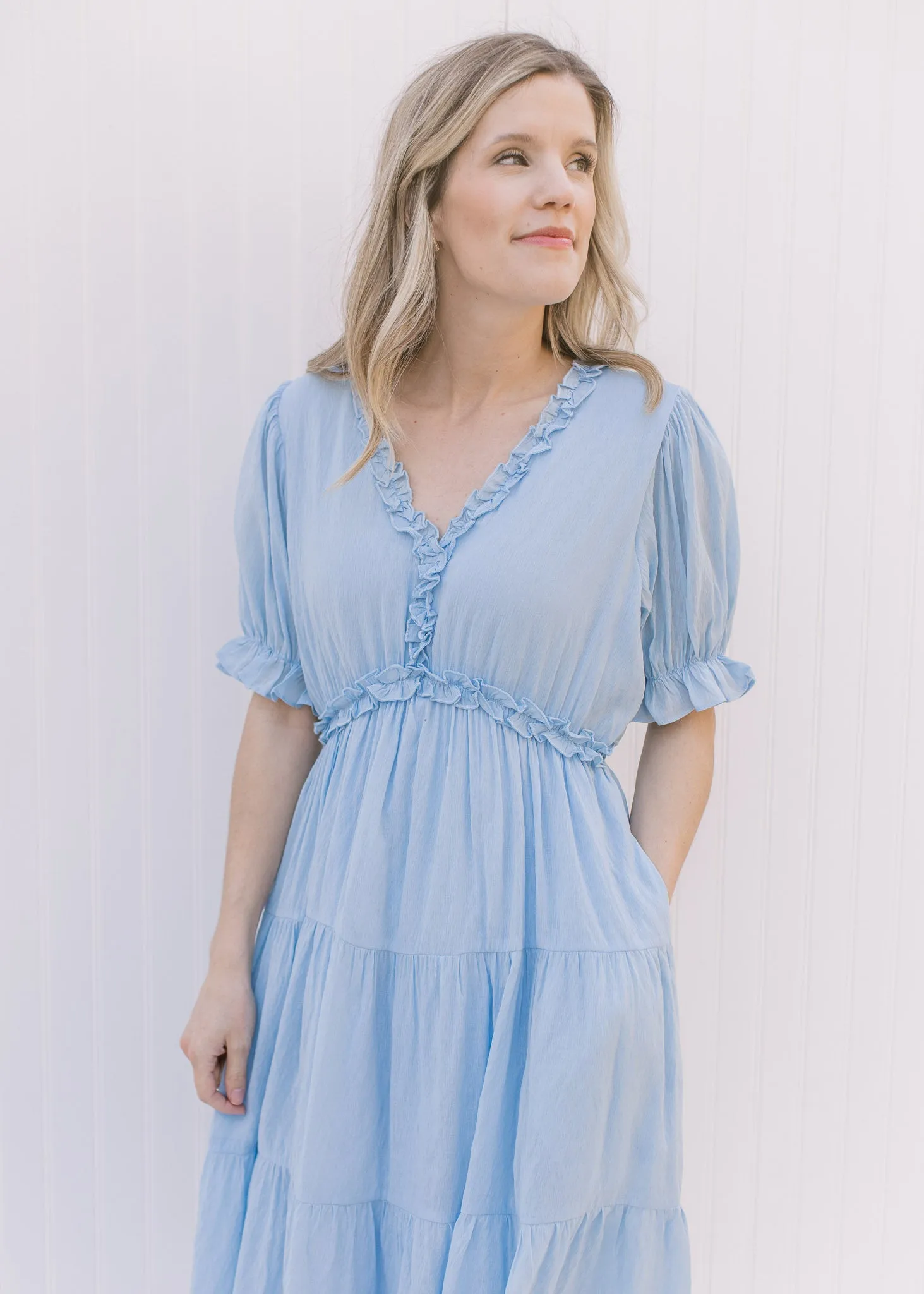 X Pale Blue Ruffle Dress