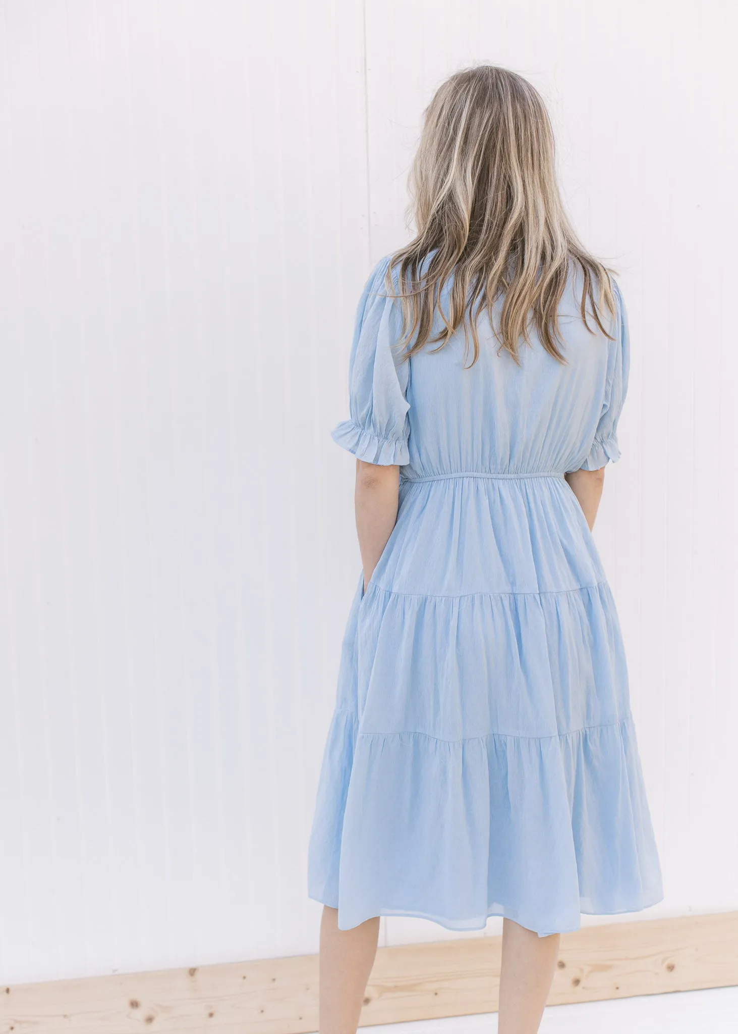X Pale Blue Ruffle Dress