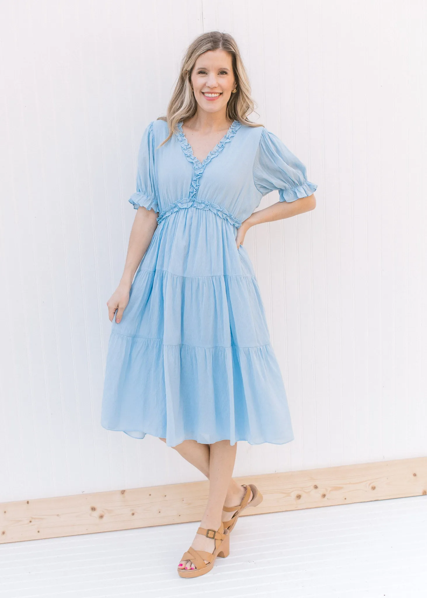 X Pale Blue Ruffle Dress