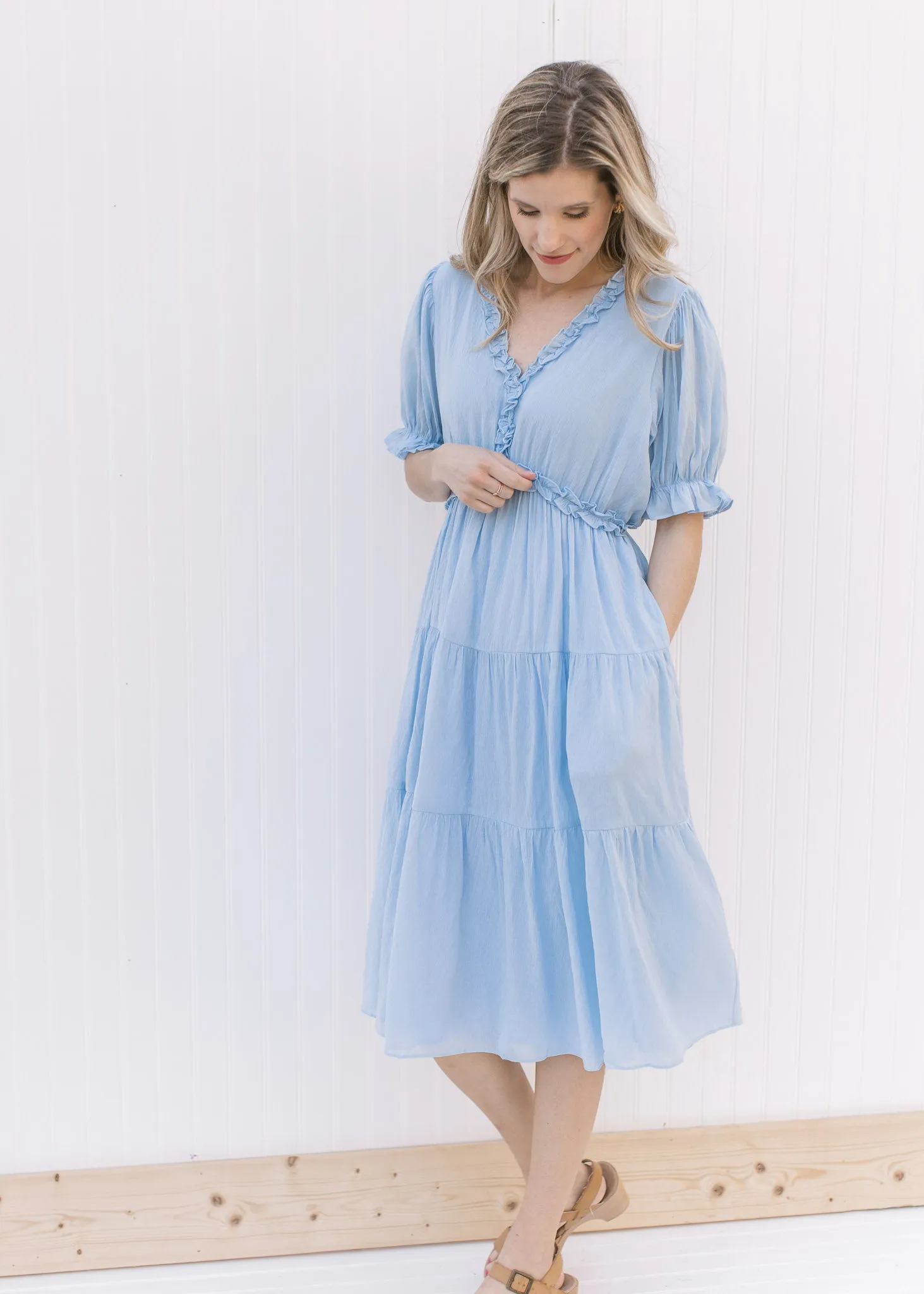 X Pale Blue Ruffle Dress