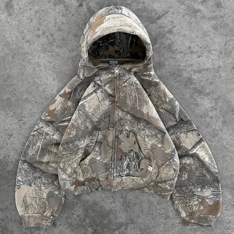 Y2K Oversized Camo Hoodies Streetwear