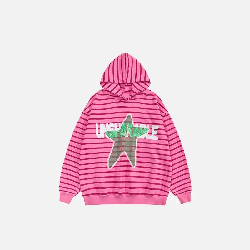 Y2K Oversized Hoodie with Bold Star Print in Striped Design