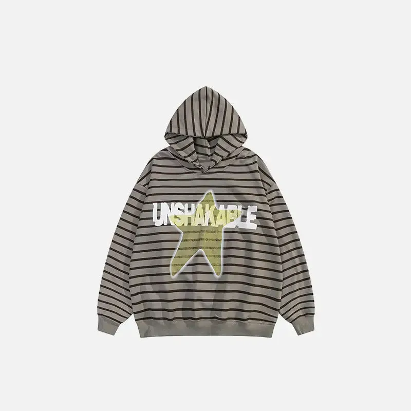 Y2K Oversized Hoodie with Bold Star Print in Striped Design
