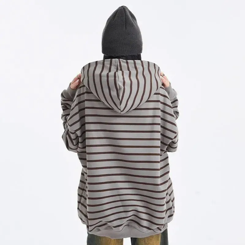 Y2K Oversized Hoodie with Bold Star Print in Striped Design