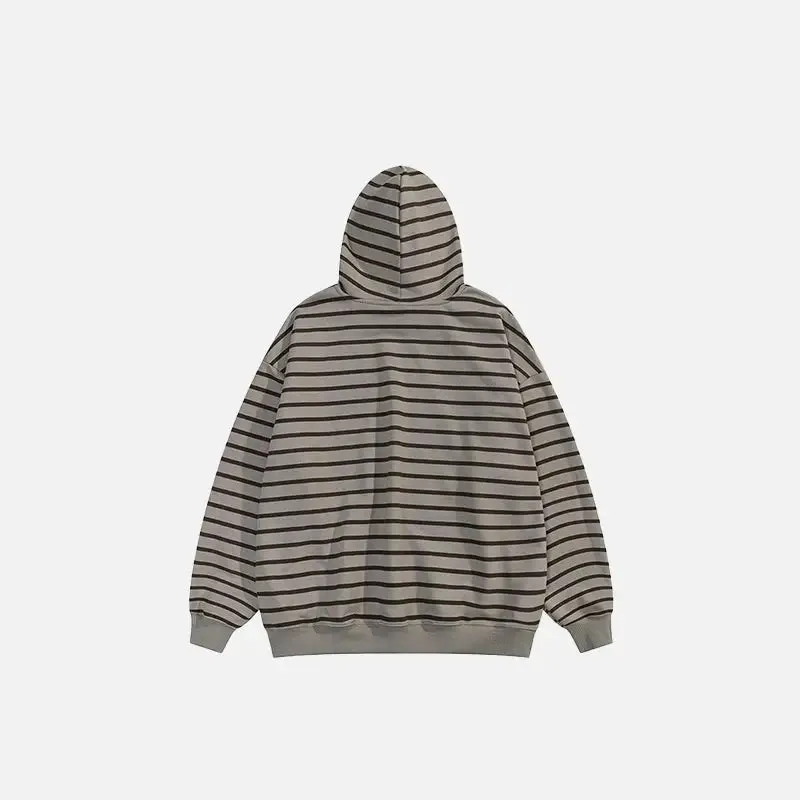 Y2K Oversized Hoodie with Bold Star Print in Striped Design