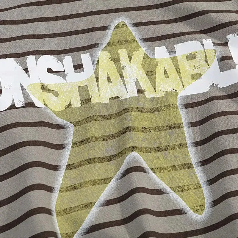 Y2K Oversized Hoodie with Bold Star Print in Striped Design