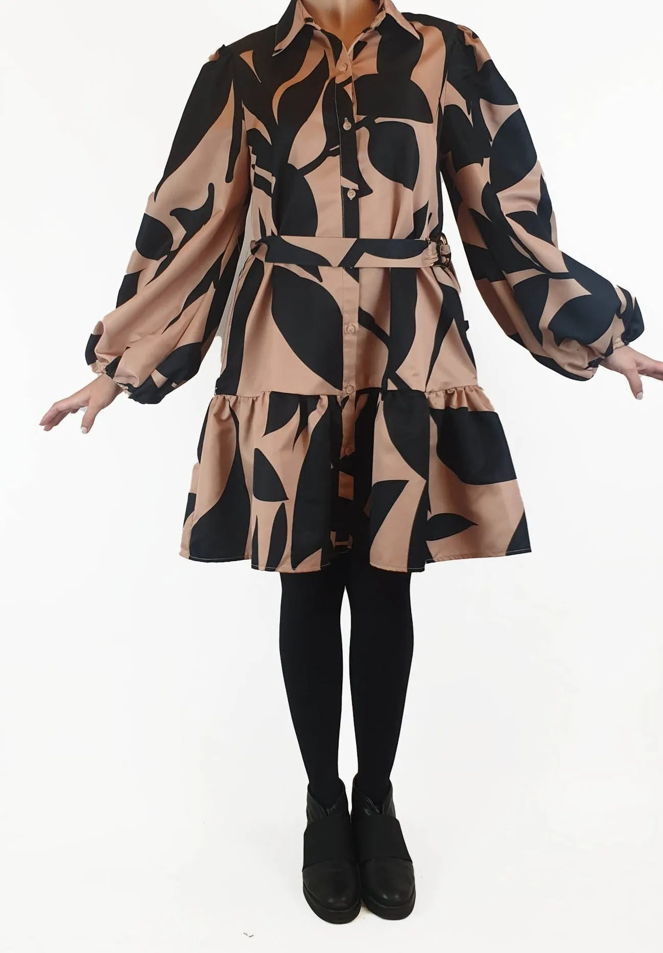 YH & CO brown and black print oversize dress size 10