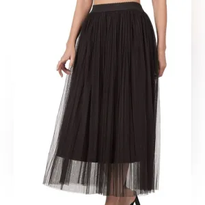 Zenana Pleated Chiffon Midi Skirt - New ( Black)