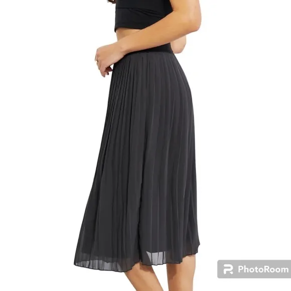 Zenana Pleated Chiffon Midi Skirt - New ( Dark Gray)