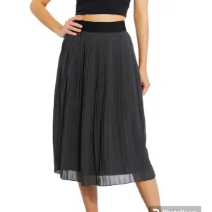 Zenana Pleated Chiffon Midi Skirt - New ( Dark Gray)