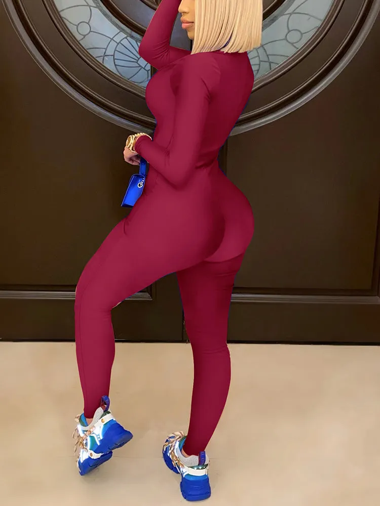 Zip Front Bodycon Jumpsuits