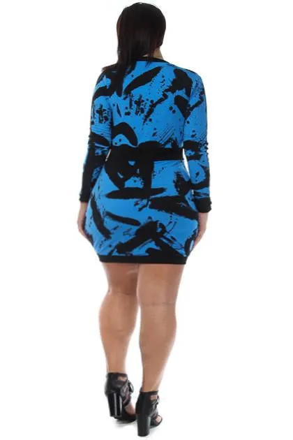 Zip Up Ink Splatter Print Plus Size Dress
