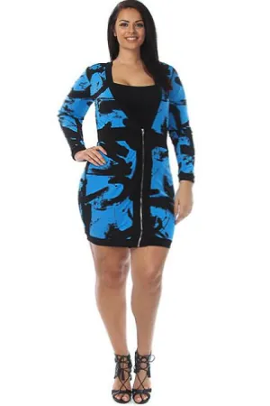 Zip Up Ink Splatter Print Plus Size Dress